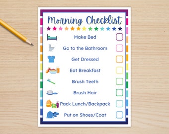 Morning Checklist for Kids Printable, Visual Schedule for Kids, Daily Routine Reminders, Before School To Do List, Responsibility Chart