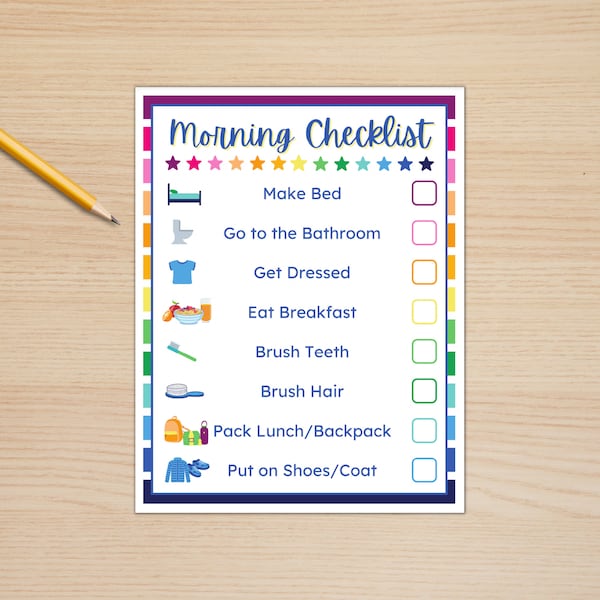 Morning Checklist for Kids Printable, Visual Schedule for Kids, Daily Routine Reminders, Before School To Do List, Responsibility Chart