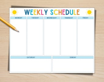 Printable Weekly Schedule, Week at a Glance for Kids, Activity Planner