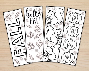 Fall Printable Bookmarks for Kids, Autumn Themed Activity for Kids, Fall Festival Coloring Activity, Create Your Own Bookmark