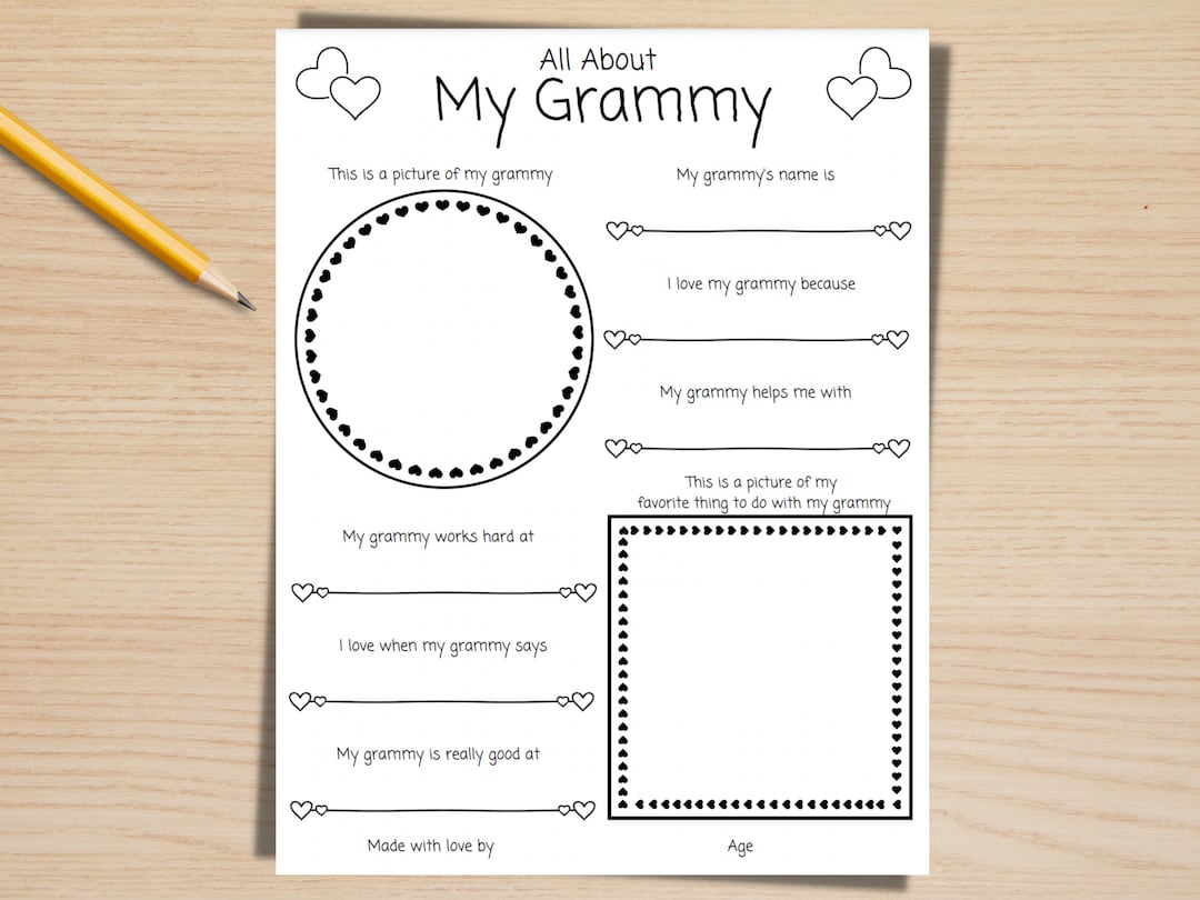 All About My Grammy Printable, Grammy Interview, Fill in the Blank Card ...