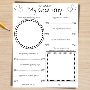 Alles über mein Grammy Printable, Grammy-Interview, leere Karte für Grammy ausfüllen, Grammy-Fragebogen, I Love My Grammy