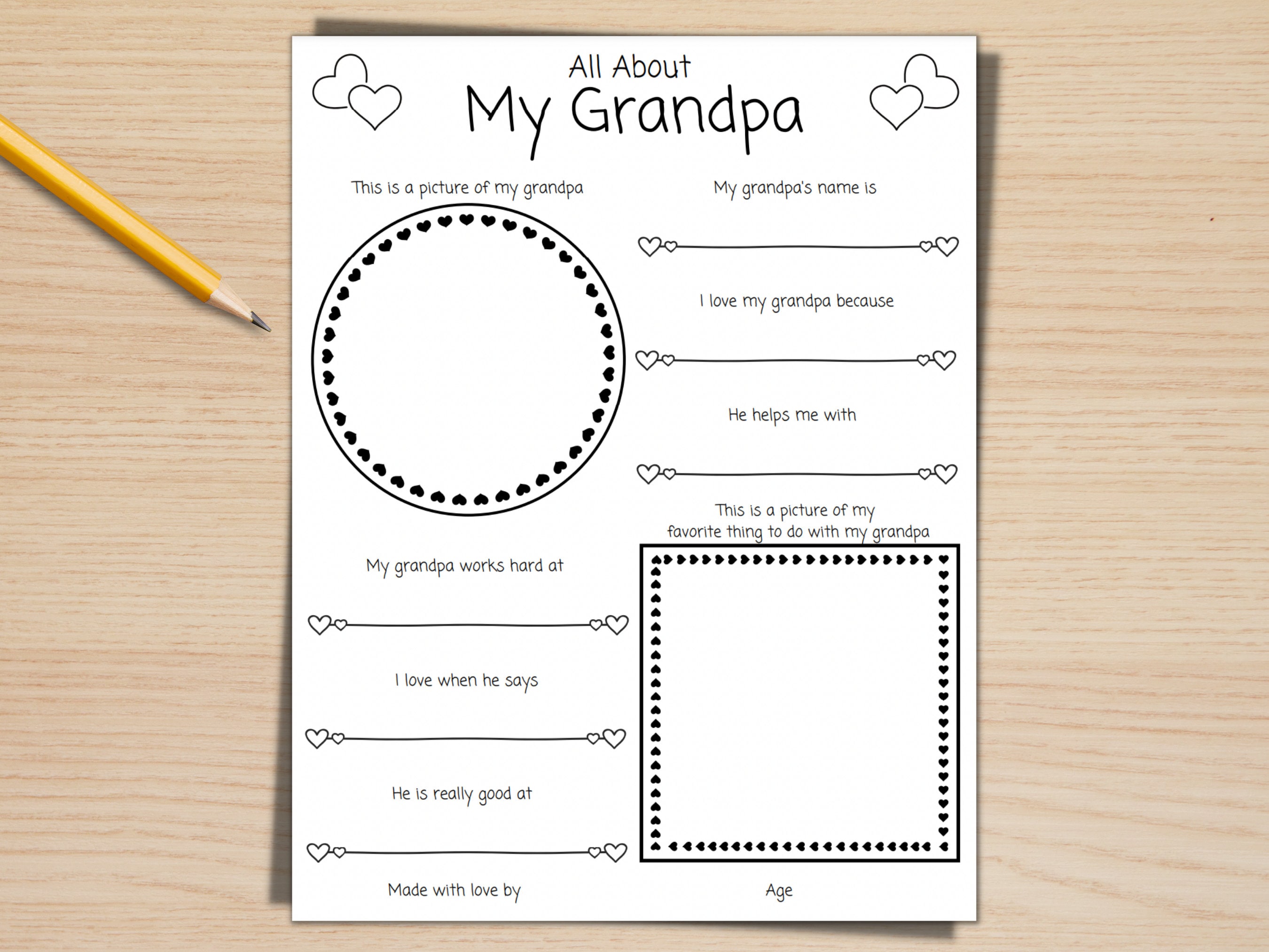 All About My Grandpa Printable, Father's Day Printable, Gift From