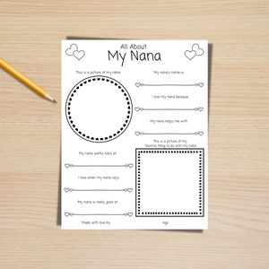 Alles über meine Nana Printable, Nana Interview, Fill in the Blank Card für Nana, Nana-Fragebogen, I Love My Nana