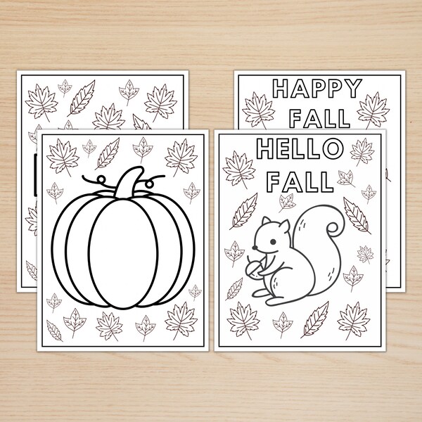 Fall Coloring Printables, Autumn Coloring Pages for Kids, Pumpkin Coloring Sheet Activity