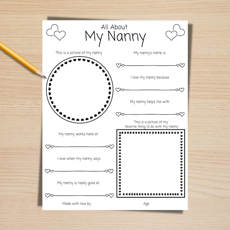 All About My Nanny Printable, Fill in the Blank Card for Nanny, Nanny ...