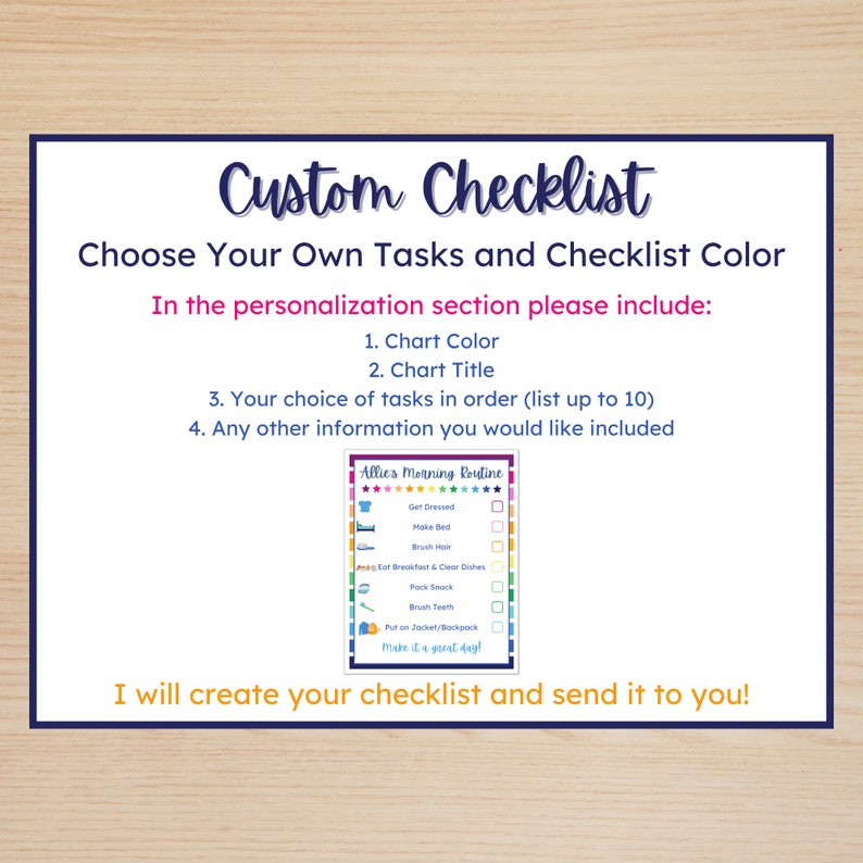 Custom Checklist for Kids, Personalized Routine Printable, Visual ...