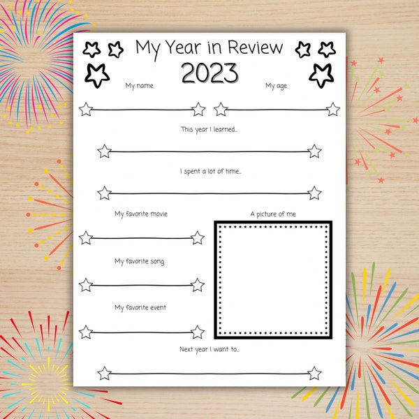 2023 Year in Review Printable, New Year's Eve Printable for Kids, NYE Reflection Activity, Memories from 2023