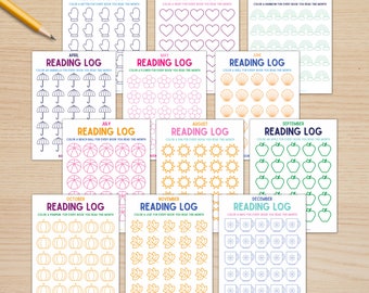 Monthly Printable Reading Logs, Themed Reading Trackers, Book Challenge for Kids