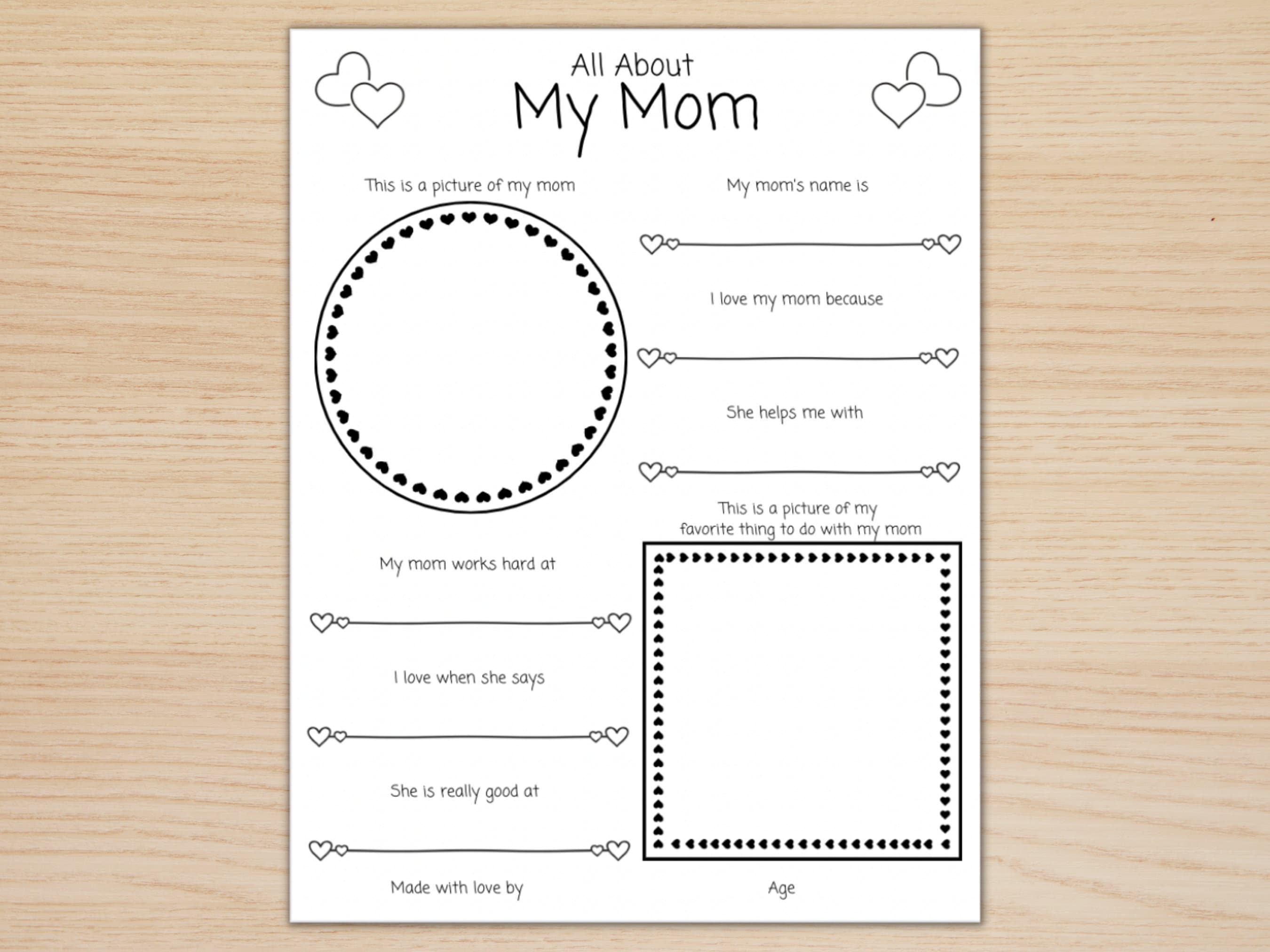 All About My Mom Printable Mother #39 s Day Printable Birthday Gift for