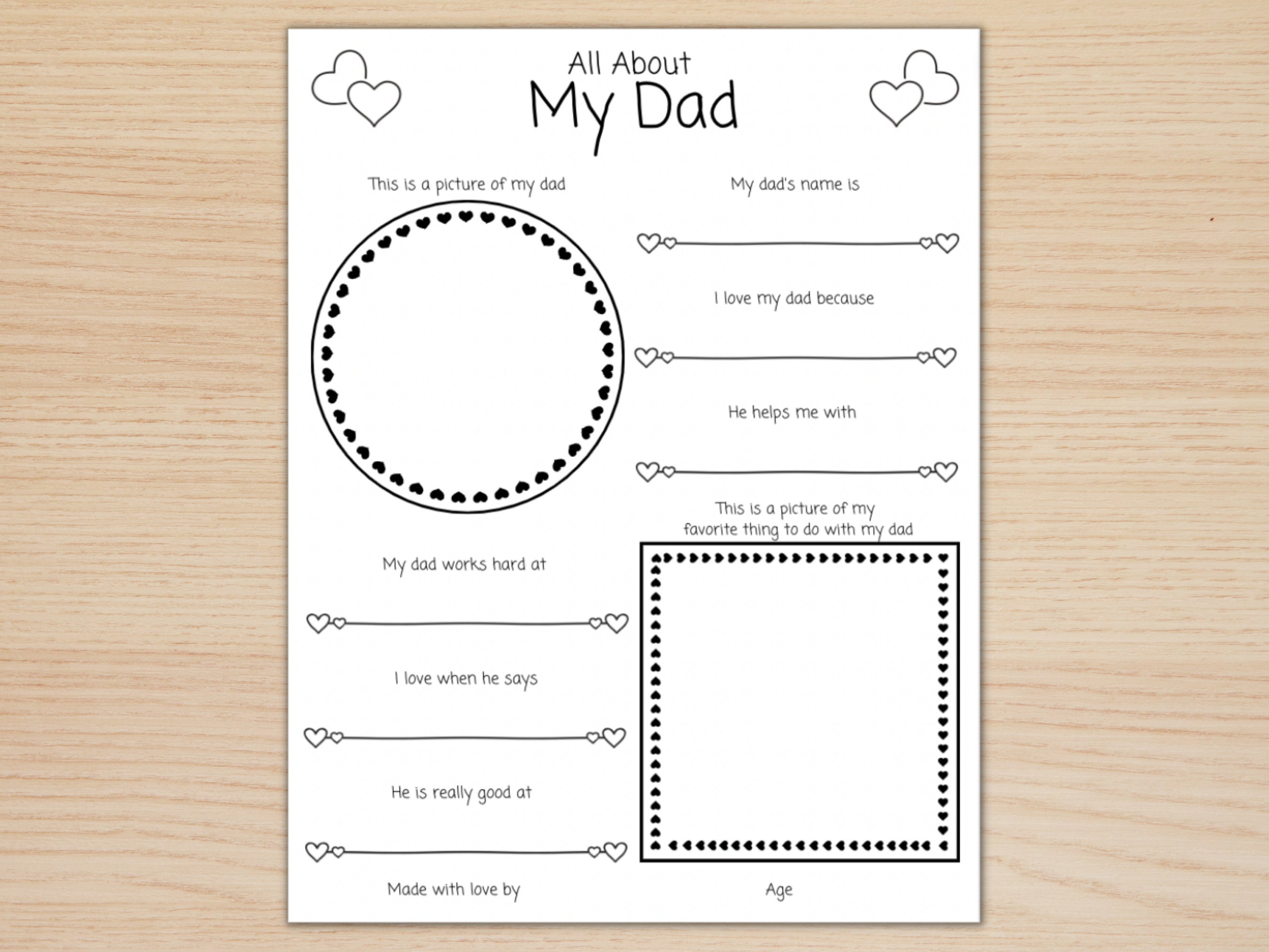 All About My Dad Printable, Father's Day Printable, Birthday Card for ...