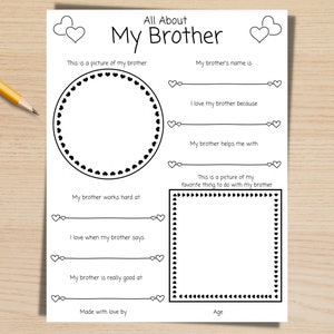 Alles über meinen Bruder Printable, Fill in the Blank Karte, Bruderfragebogen, Geburtstagskarte für Bruder