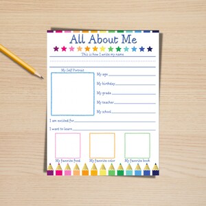 All About Me Printable, First Day of School Questionnaire, Back to School Interview, Student Survey