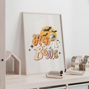 Halloween Hey Boo Print Cute Ghost Print Halloween Nursery Decor Halloween Prints for Kids Hey Boo Trick Treat Pumpkin 2023 Halloween Gift