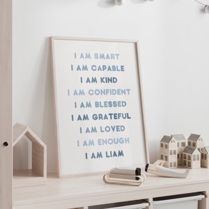 Personalized I am Affirmations for Kids Navy Blue Affirmation Posters Little Boy Decor Boy Playroom Decor Custom Nursery Print I am Enough