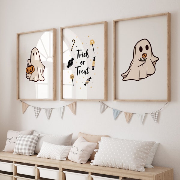 Halloween Bundle Set Cute Ghost Print Halloween Nursery Decor Halloween Prints for Kids Little Boo Trick Treat Pumpkin 2023 Halloween Gift