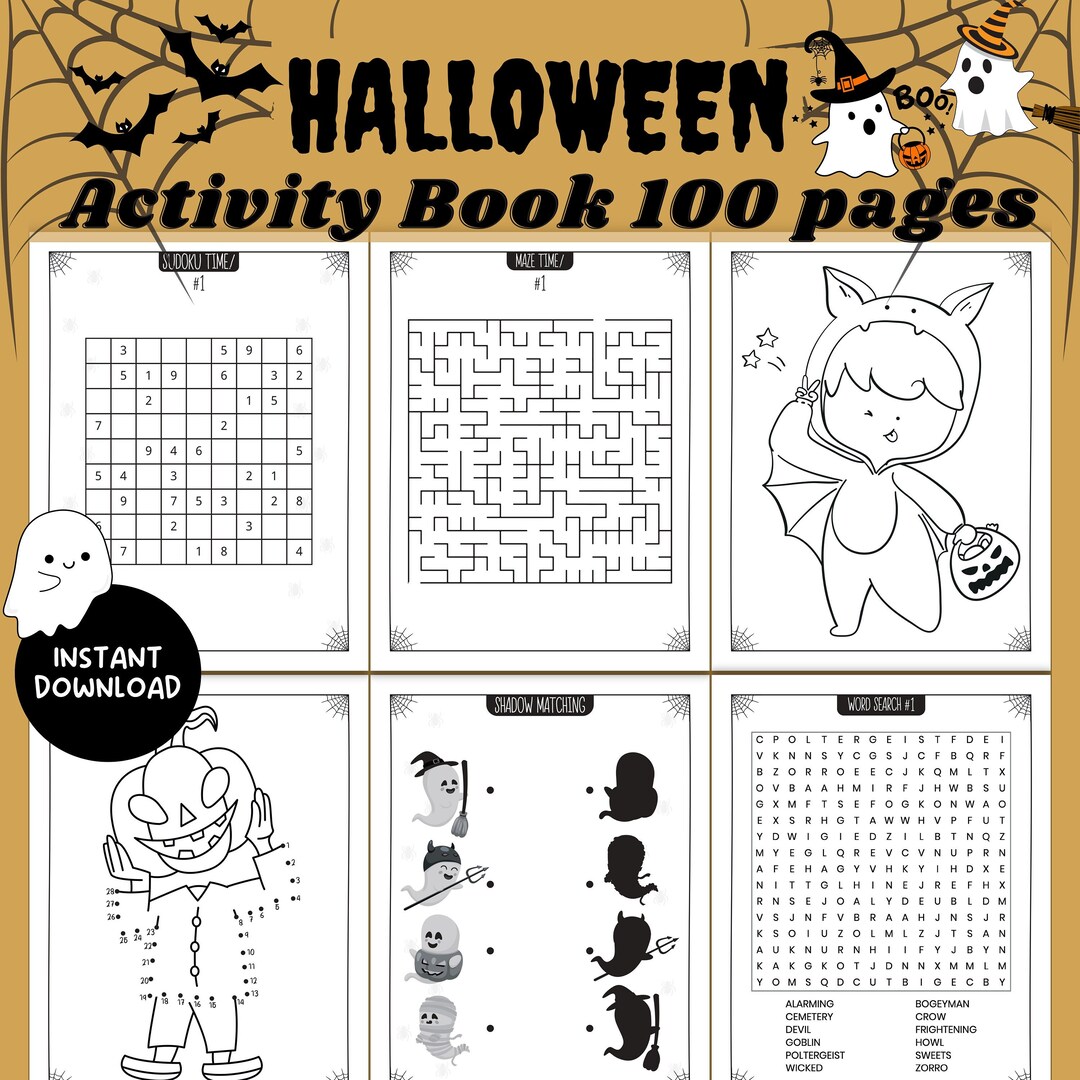Halloween Activity Pages Printable Halloween Activity Book Etsy