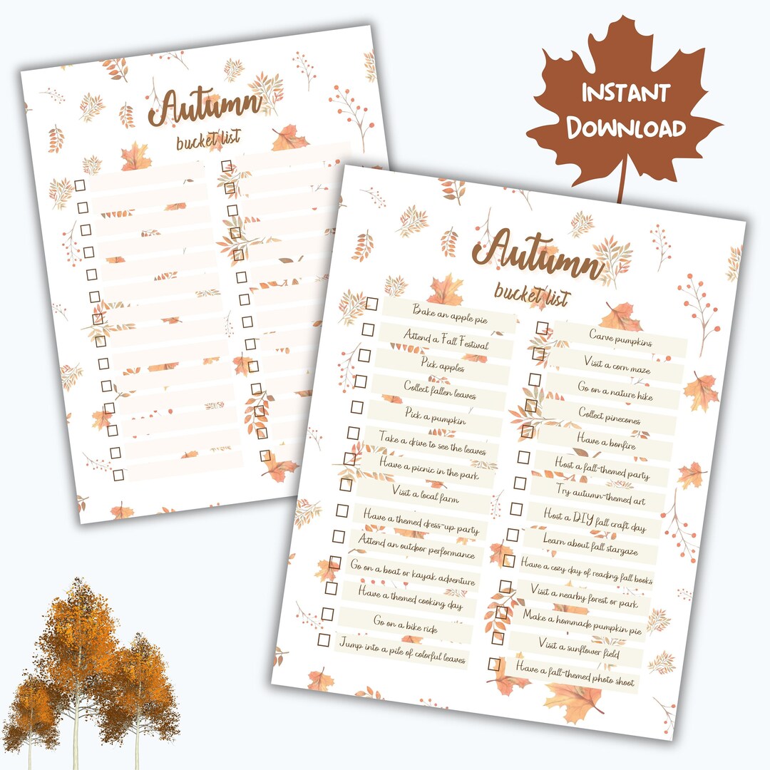 Autumn Bucket List Printable Blank Family Autumn Bucket List Printable Autumn Printables for ...