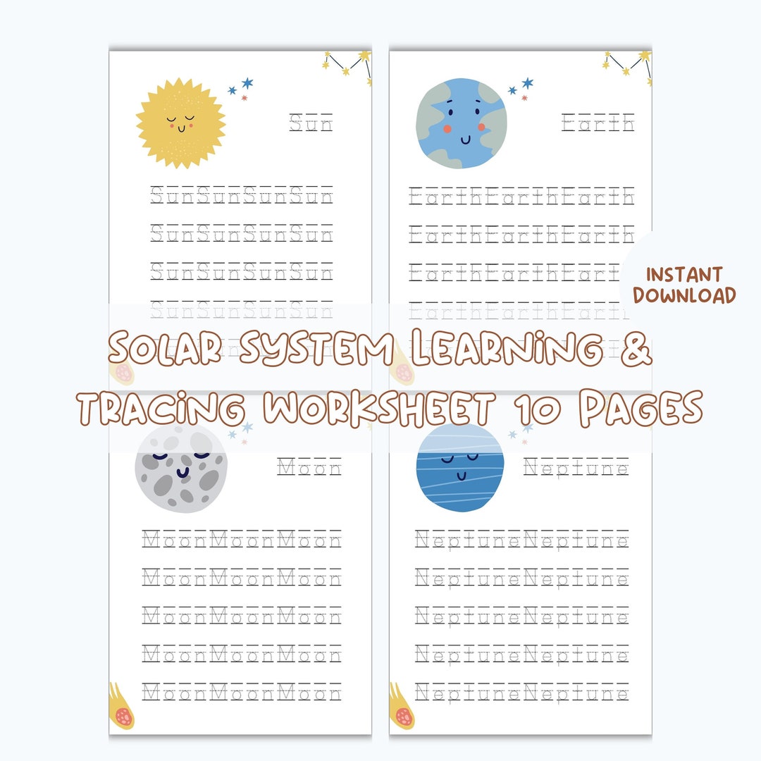Solar System Tracing Worksheet Solar System Learning Pages Etsy