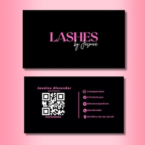 Black and Pink Business Cards Editable on Canva | Modern DIY QR Code Business Card Template | Instant Download Digital File
