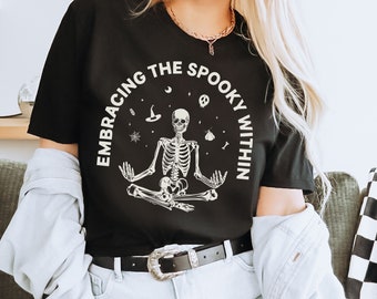 Halloween Yoga shirt, Vintage Halloween shirt, Embrace the Spooky Within, Skeleton Halloween, Spooky Season, namaste halloween shirt