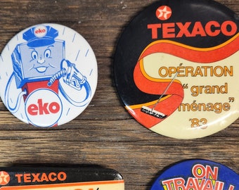Vintage Gas Station Button – 1980s TEXACO, EKO, IRVING – Automotive Memorabilia – You Choose – Pinback Advertising Badge