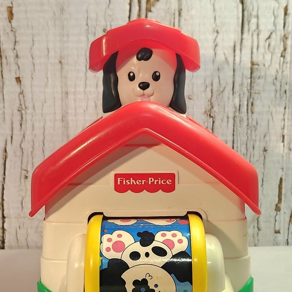 POP-UP PUPPY Fisher-Price vintage 1995 original #1190. Jack in the box puppy baby toy. Musical pop up collectible Fisher Price 90s toys.