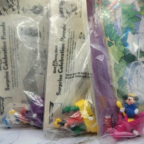 1991 BURGER KING Walt Disney World Surprise Célébration Parade figure. New, unopened bag. Roger Rabbit, Minnie Mousse, Mickey Mousse. 90s