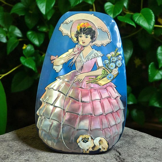 marimint/マリミント キャンディー缶/TIN缶 ヴィンテージ　青 Vintage Horner Candy Tin Box 1950s 1960s Embossed Crinoline Lady