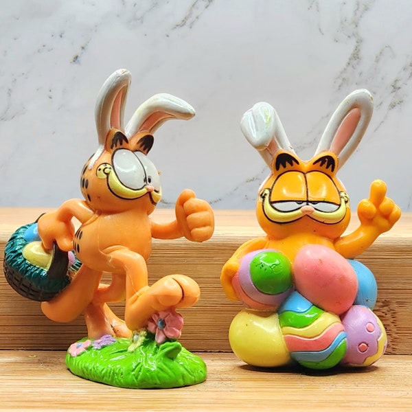 GARFIELD Easter figure Vintage. PAWS 80s in PVC Garfield with Bunny ears walking or Garfield with Eggs 80s Paws collectible 8 cm easter gift