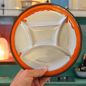 Beauceware Pottery 70s GENIN-TRUDEAU "Le flambé de Jean Cartier" Divided Plates. Bundle of 3. Made in Canada.  MCM Glazed pottery, Rare.