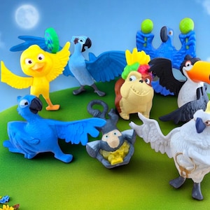 RIO FILM Happy Meal-figuur, Rio Blue Bird, Jewel Perla Ara Spix, Cockatoo Nigel, Nico Canary, Luiz Dog, Rafael Toco Toucan, Mauro Monkey.