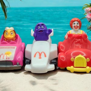 McDonald&#39;s Racing Cars Vintage – Choose Grimace, Ronald, or Birdie – 80s/90s Happy Meal Toys – Collectible Fast Food Figures