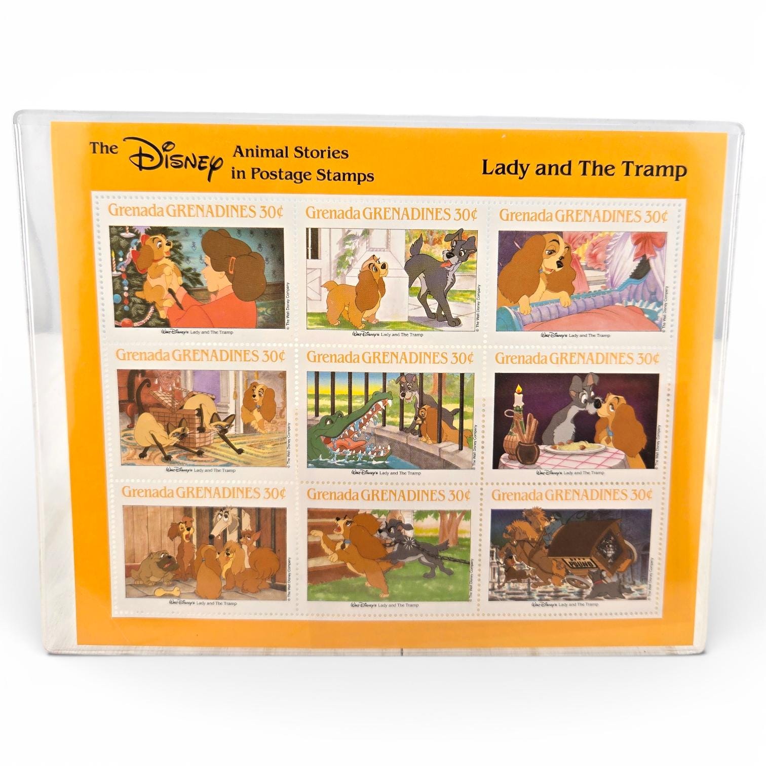 Disney Lady and the Tramp Stamp Sheet Gift 1990s Grenada COA