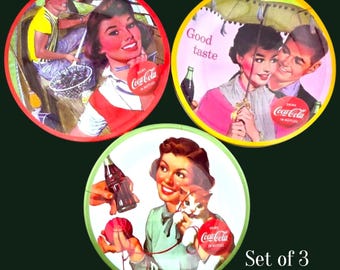 Coca Cola Gibson Melamine Plates Set Vintage Style 2000s Retro