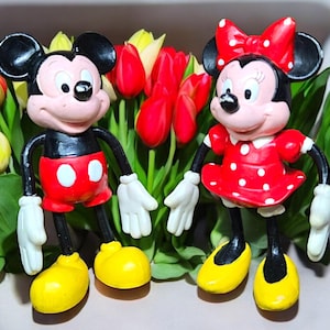 Mickey & Minnie Mouse Bendable Figurines – Vintage Applause Disney Toys – Set of 2 – 5&quot; Collectible Cake Toppers