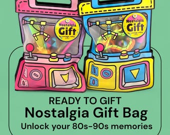 Borsa regalo nostalgica, confezione sorpresa retrò anni '80 e '90, mini giocattoli, adesivi
