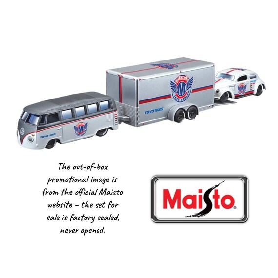 新品レアMaisto TOW&GOキャンピングトレーラーVWsquareback Maisto 2020 VW Team Haulers Diecast Set Samba Beetle Trailer