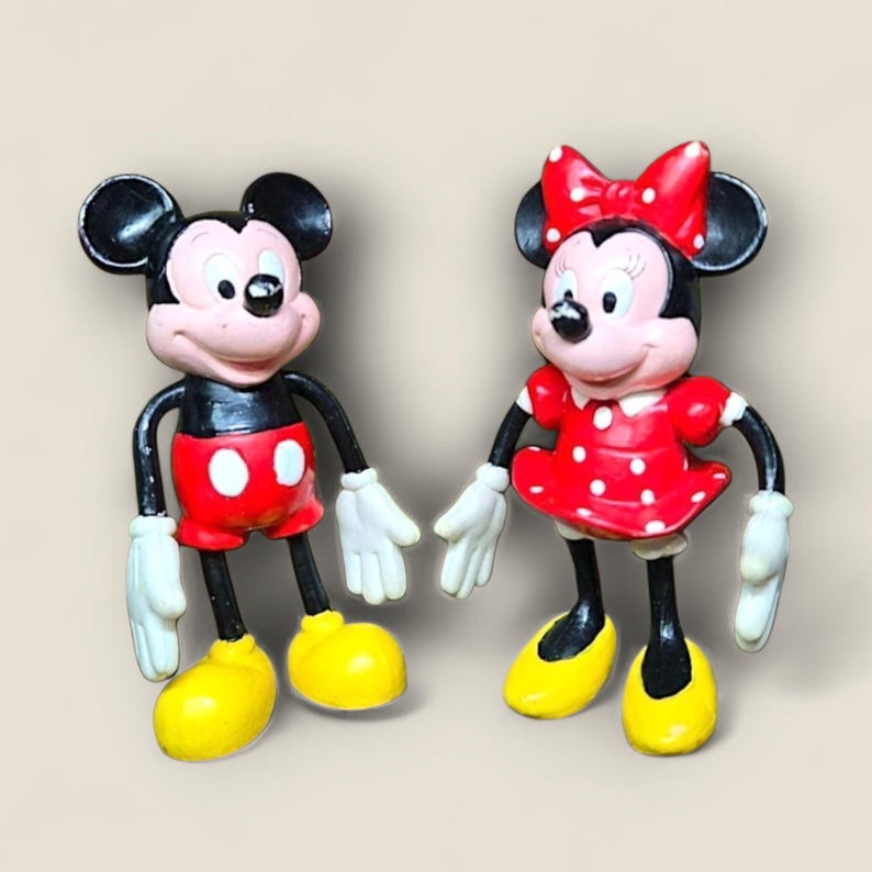 Vintage Mickey & Minnie Mouse Bendable Figurines - Classic Disney Toys - set of 2 image 1