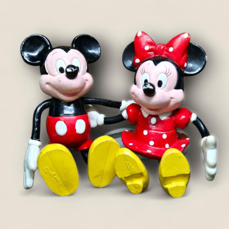 Vintage Mickey & Minnie Mouse Bendable Figurines - Classic Disney Toys - set of 2 image 2