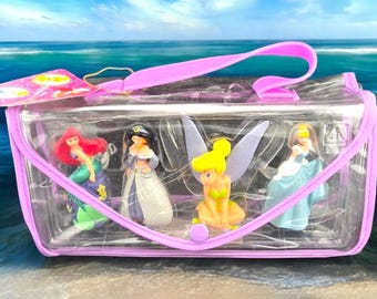 Disney Princess Glitter Figurine Set – Ariel, Jasmine, Cinderella & Tinker Bell – Disney Store Exclusive – 4 PVC Figures with Carry Case