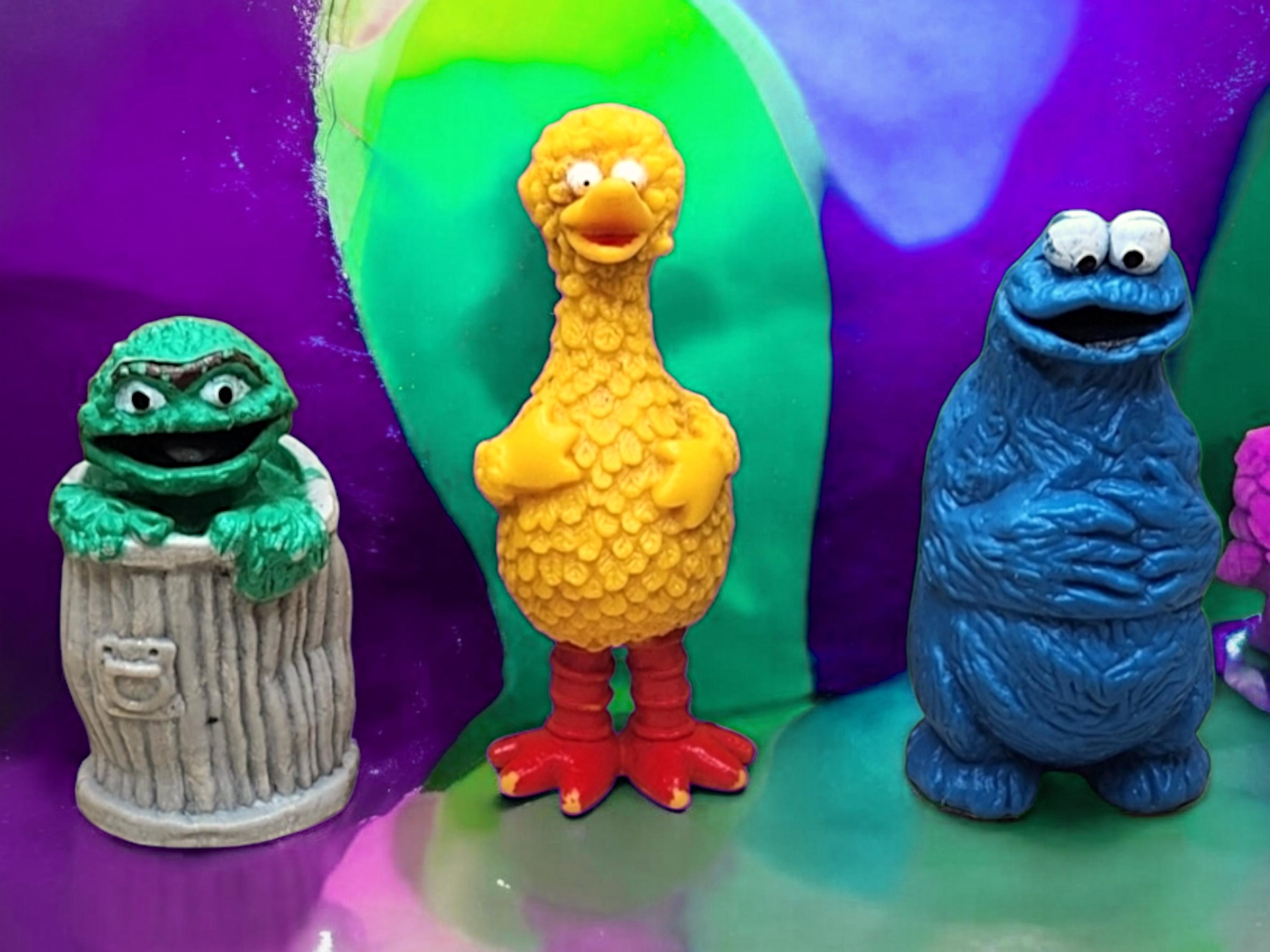 70s Sesame Street Muppets collectible, vintage PVC figures 1970s Hong Kong, Henson Associate, 70s, 4-6 cm tall, cake topper.