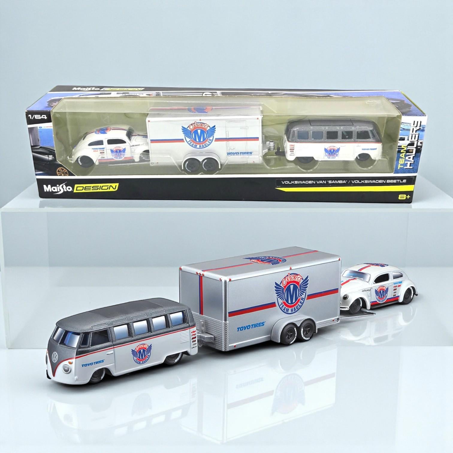 Maisto 2020 VW Team Haulers Diecast Set Samba Beetle Trailer