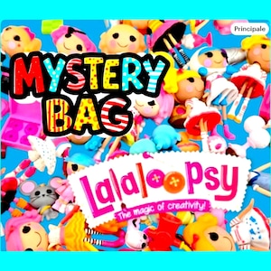 May include: A colourful image of a 'Mystery Bag' filled with Lalaloopsy dolls and accessories. The words 'Mystery Bag' are in bold, multi-coloured letters. The Lalaloopsy logo is also visible, with the tagline 'The magic of creativity!'