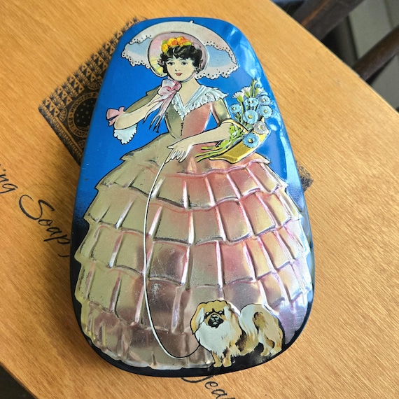 Vintage Horner Candy Tin Box 1950s 1960s Embossed Crinoline Lady