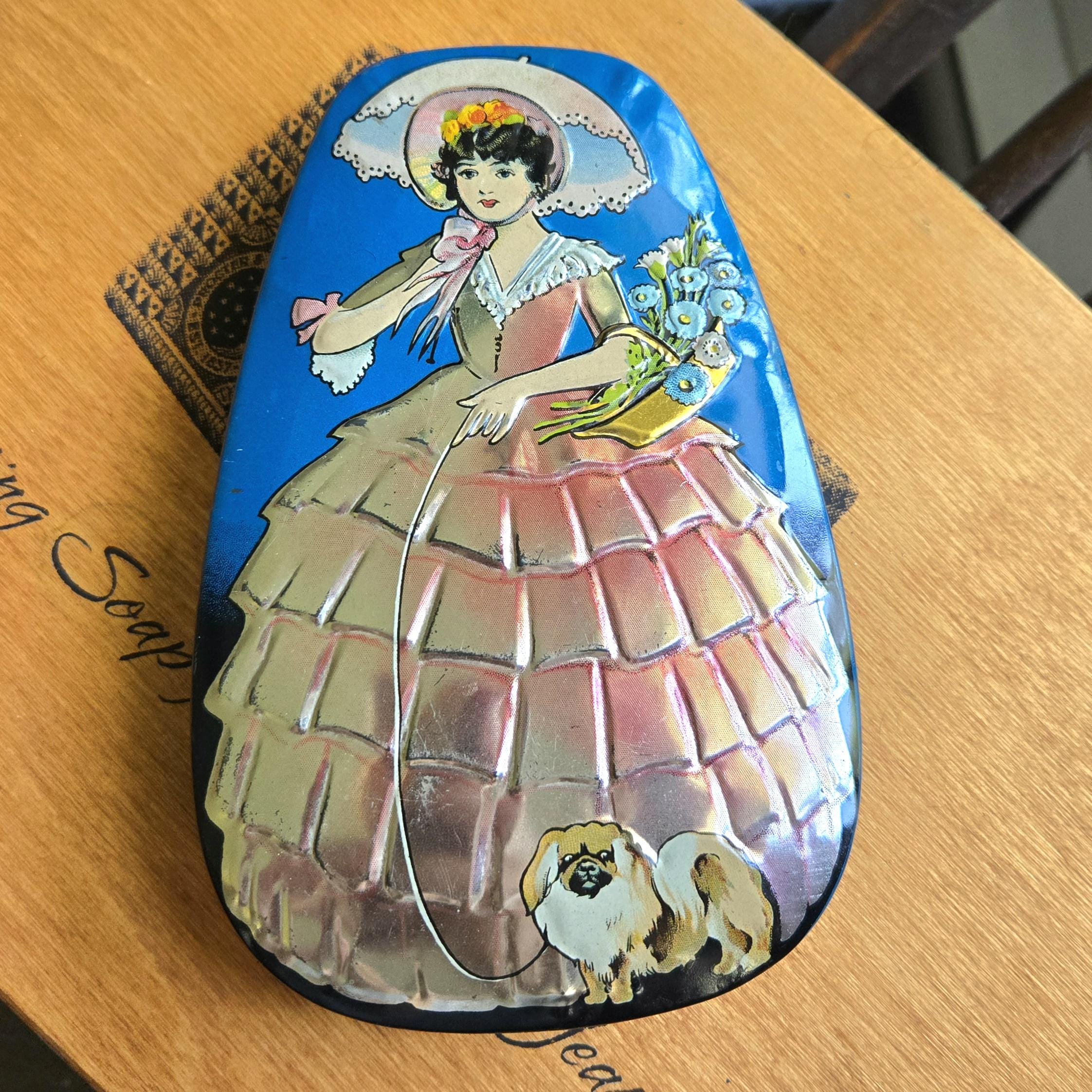 Vintage Horner Candy Tin Box 1950s 1960s Embossed Crinoline Lady