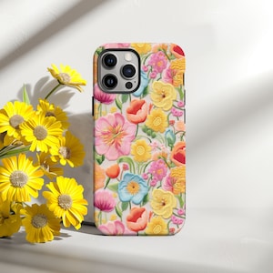 Floral Faux Embroidered Phone Case,  Pastel Floral Phone Case, Pixel Phone Case, iPhone , Samsung