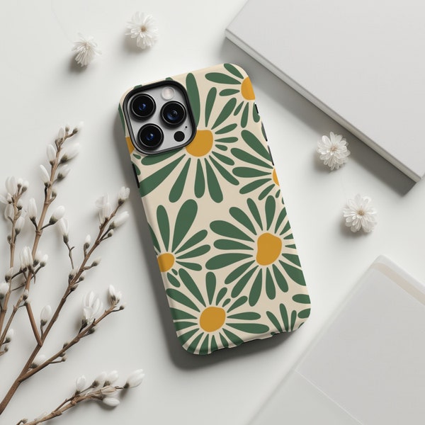 Retro Gänseblümchen Blumen Sommer Handyhülle, Trendy Handyhülle, iPhone 11 12 13 Mini 14 15 Pro Max Robuste Mini Hülle, Girly Handyhülle Niedliche Geschenke