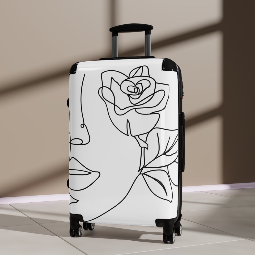 Feminine Line Art W/ Rose Customized Luggage Feminine Etsy