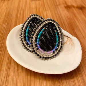 Dark Teardrop Salish Beaded Earrings